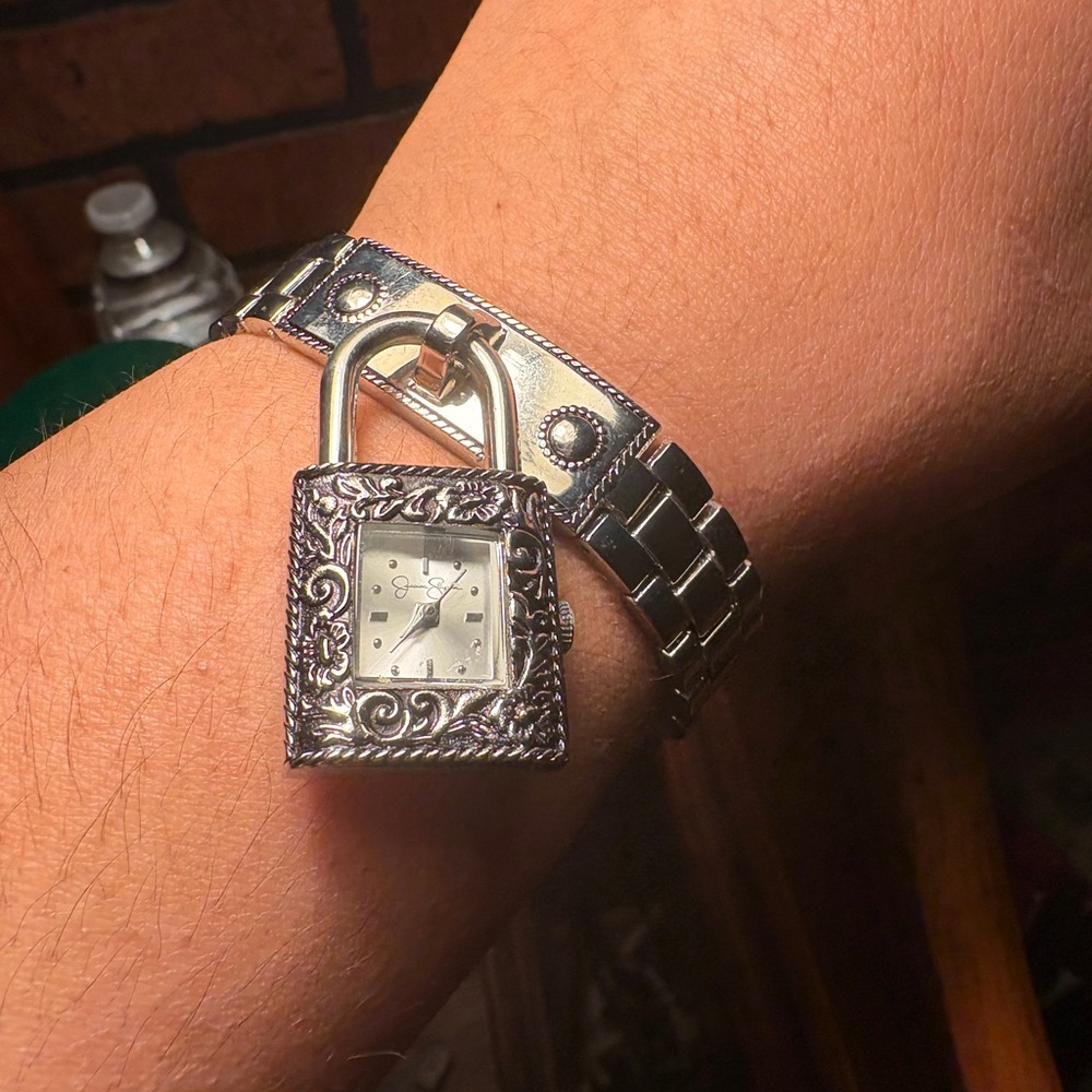 Jessica Simpson Silver Padlock Charm Watch